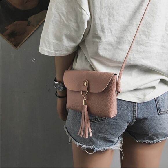 Cider Pink Leather Crossbody Bag with Tassel - Picture 1 of 6